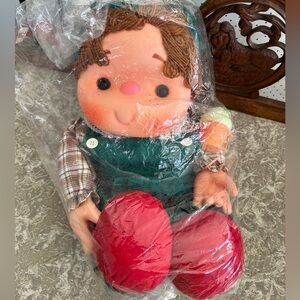 Ice Cream Doll Boy Brown Yarn Hair 23” Green Overalls J Shin Co Vintage 80s